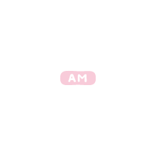 薄いピンクの角が丸い長方形の中に白字でAM