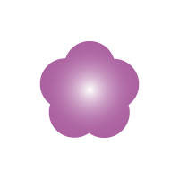 中央が白く輝く、5枚の丸い花びらを持つグラデーション花アイコン　紫色