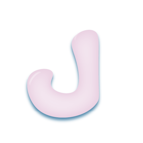 パステルパープルの立体的な光沢を持つアルファベットのミニマルでかわいいアイコンJ