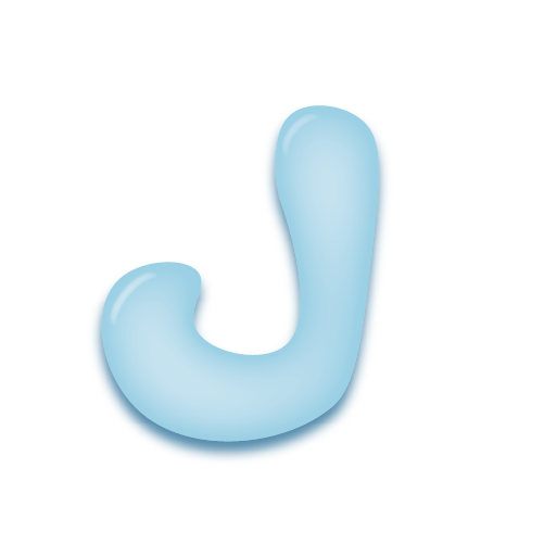 パステルブルーの立体的な光沢を持つアルファベットのミニマルでかわいいアイコンJ