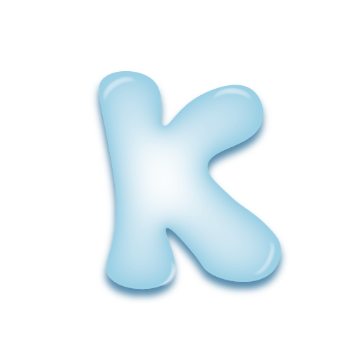 パステルブルーの立体的な光沢を持つアルファベットのミニマルでかわいいアイコンK