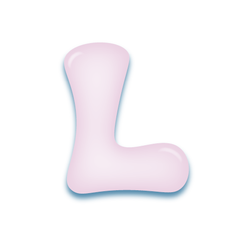 パステルパープルの立体的な光沢を持つアルファベットのミニマルでかわいいアイコンL