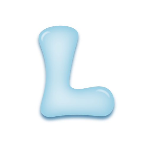 パステルブルーの立体的な光沢を持つアルファベットのミニマルでかわいいアイコンL