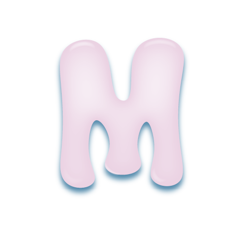パステルパープルの立体的な光沢を持つアルファベットのミニマルでかわいいアイコンM