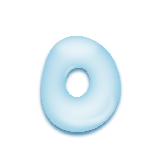 パステルブルーの立体的な光沢を持つアルファベットのミニマルでかわいいアイコンO
