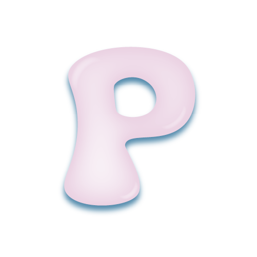 パステルパープルの立体的な光沢を持つアルファベットのミニマルでかわいいアイコンP