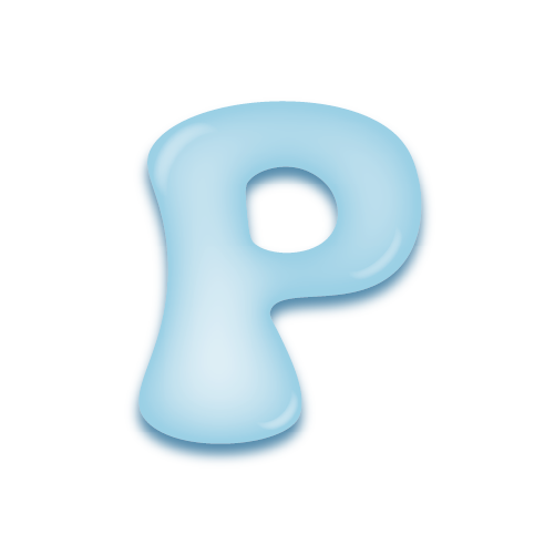 パステルブルーの立体的な光沢を持つアルファベットのミニマルでかわいいアイコンP