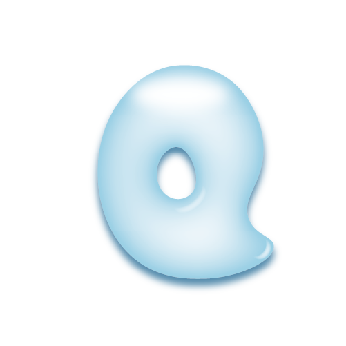 パステルブルーの立体的な光沢を持つアルファベットのミニマルでかわいいアイコンQ