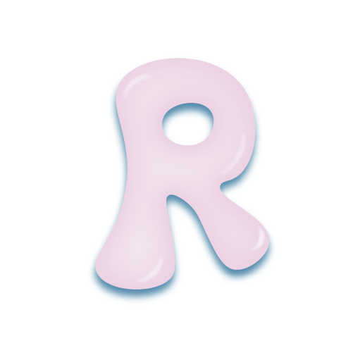 パステルパープルの立体的な光沢を持つアルファベットのミニマルでかわいいアイコンR