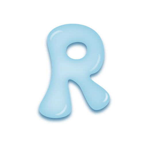 パステルブルーの立体的な光沢を持つアルファベットのミニマルでかわいいアイコンR