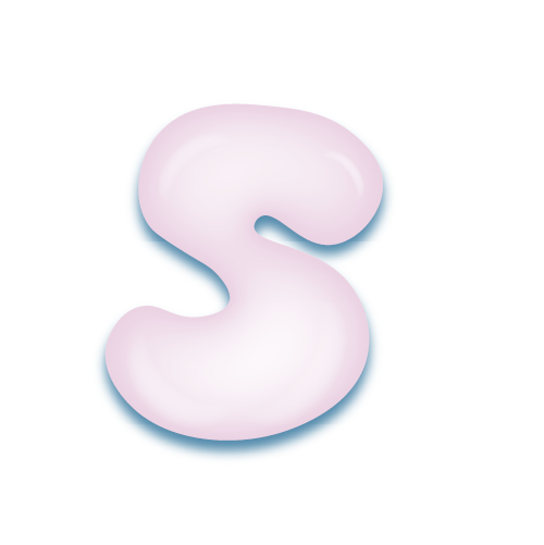 パステルパープルの立体的な光沢を持つアルファベットのミニマルでかわいいアイコンS