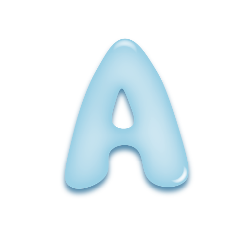 パステルブルーの立体的な光沢を持つアルファベットのミニマルでかわいいアイコンA
