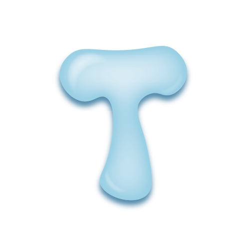 パステルブルーの立体的な光沢を持つアルファベットのミニマルでかわいいアイコンT