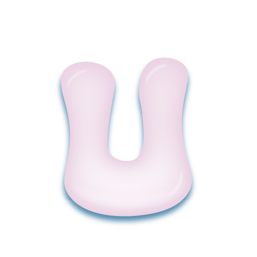 パステルパープルの立体的な光沢を持つアルファベットのミニマルでかわいいアイコンU