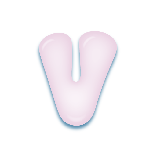 パステルパープルの立体的な光沢を持つアルファベットのミニマルでかわいいアイコンV