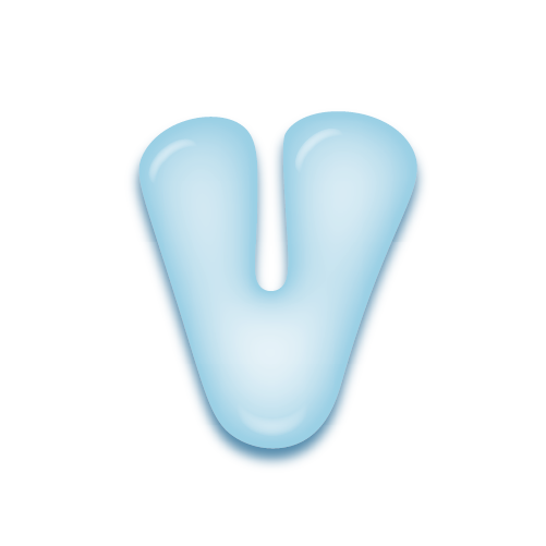 パステルブルーの立体的な光沢を持つアルファベットのミニマルでかわいいアイコンV
