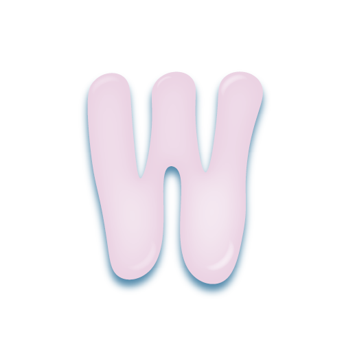 パステルパープルの立体的な光沢を持つアルファベットのミニマルでかわいいアイコンW