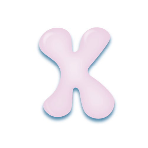 パステルパープルの立体的な光沢を持つアルファベットのミニマルでかわいいアイコンX