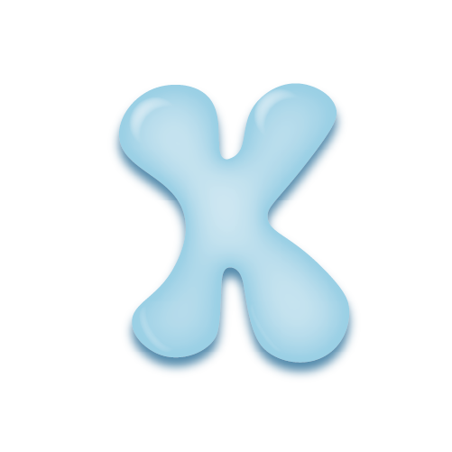 パステルブルーの立体的な光沢を持つアルファベットのミニマルでかわいいアイコンX