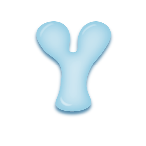 パステルブルーの立体的な光沢を持つアルファベットのミニマルでかわいいアイコンY