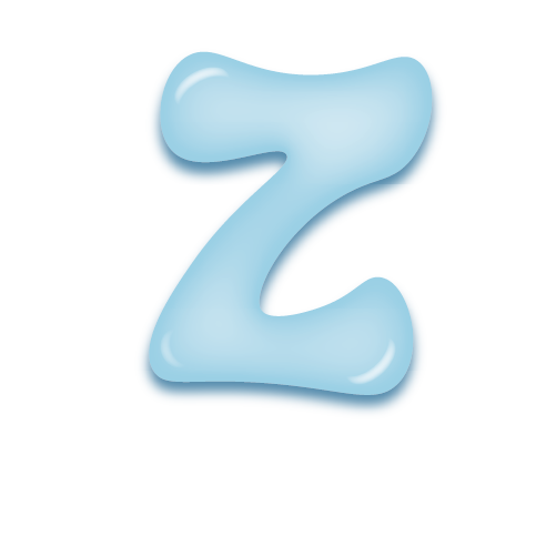 パステルブルーの立体的な光沢を持つアルファベットのミニマルでかわいいアイコンZ