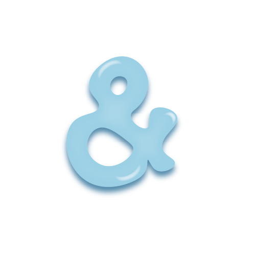 パステルブルーの立体的な光沢を持つアルファベットのミニマルでかわいいアイコン&