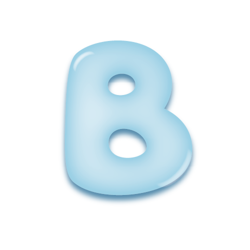 パステルブルーの立体的な光沢を持つアルファベットのミニマルでかわいいアイコンB