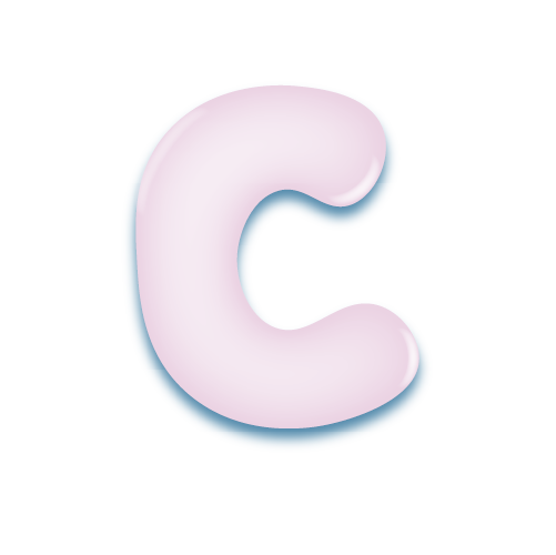 パステルパープルの立体的な光沢を持つアルファベットのミニマルでかわいいアイコンC