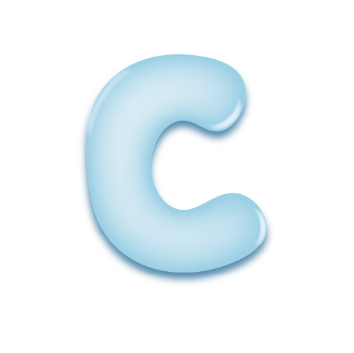 パステルブルーの立体的な光沢を持つアルファベットのミニマルでかわいいアイコンC