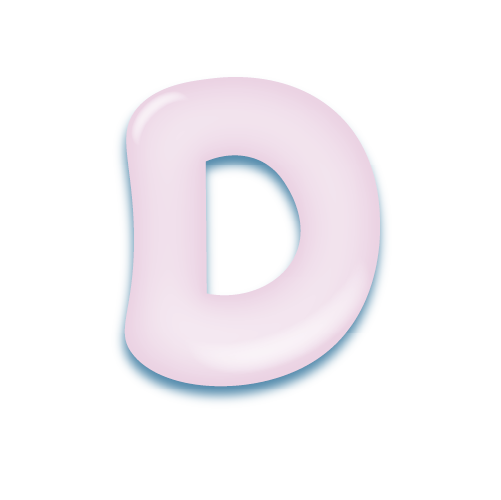 パステルパープルの立体的な光沢を持つアルファベットのミニマルでかわいいアイコンD