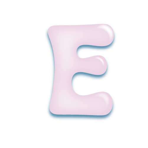 パステルパープルの立体的な光沢を持つアルファベットのミニマルでかわいいアイコンE