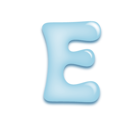 パステルブルーの立体的な光沢を持つアルファベットのミニマルでかわいいアイコンE
