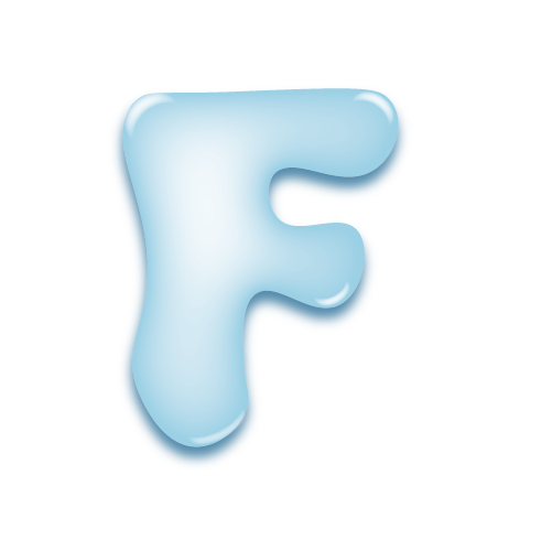 パステルブルーの立体的な光沢を持つアルファベットのミニマルでかわいいアイコンF
