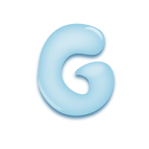 パステルブルーの立体的な光沢を持つアルファベットのミニマルでかわいいアイコンG