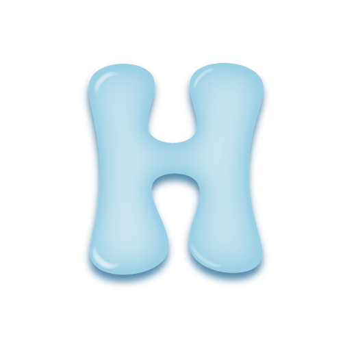 パステルブルーの立体的な光沢を持つアルファベットのミニマルでかわいいアイコンH