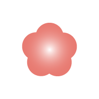 中央が白く輝く、5枚の丸い花びらを持つグラデーション花アイコン　オレンジ色