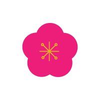 日本の伝統的な梅の柄　ピンク
中心に放射状の模様が入った、5枚の丸い花びらを持つのイラスト