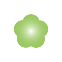 中央が白く輝く、5枚の丸い花びらを持つグラデーション花アイコン　黄緑色