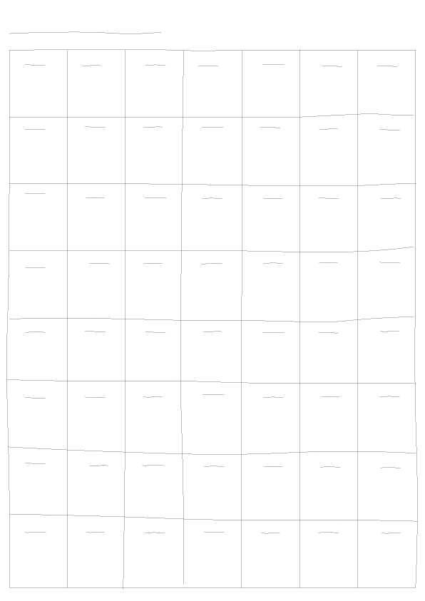 横8列×縦7行の枠組みで構成された、手書き風のシンプルな週間予定表。PDF素材用の白黒デザイン。A4横バージョン