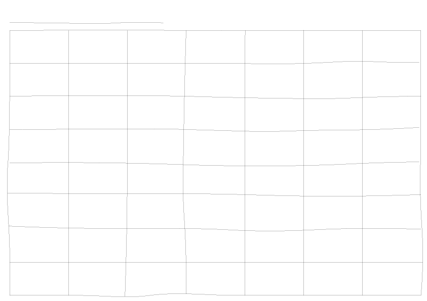 横8列×縦7行の枠組みで構成された、手書き風のシンプルな週間予定表。PDF素材用の白黒デザイン。日付記入欄がないA4横バージョン