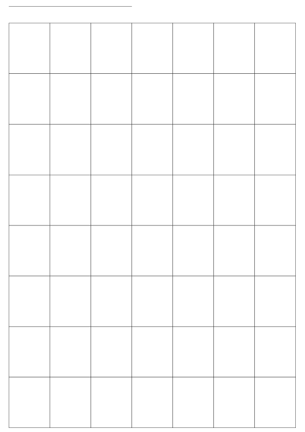 横8列×縦7行の枠組みで構成された、手書き風のシンプルな週間予定表。PDF素材用の白黒デザイン。日付記入欄がない枠のみのバージョン。A4縦サイズ