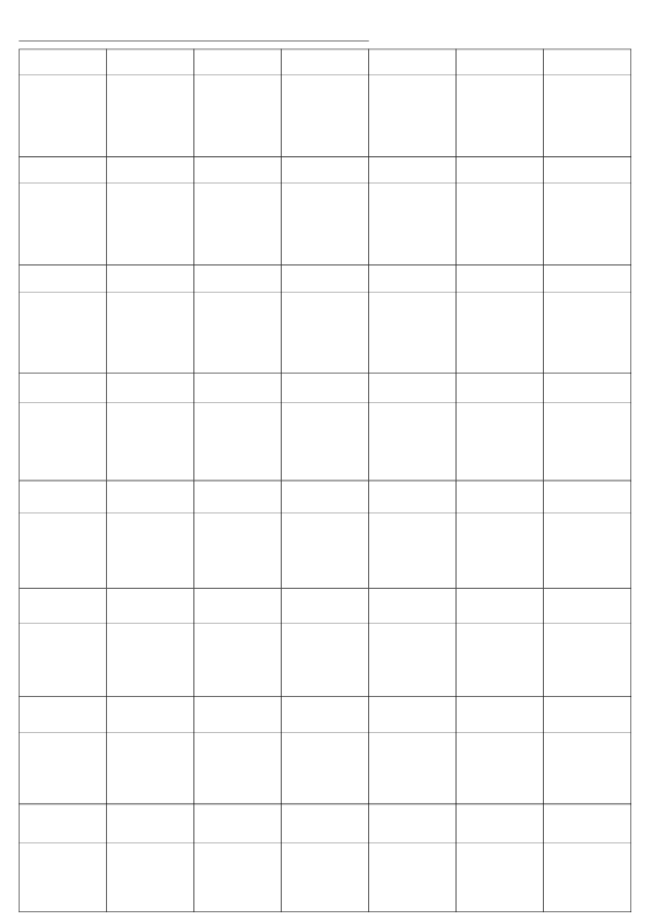 横8列×縦7行の枠組みで構成された、手書き風のシンプルな週間予定表。PDF素材用の白黒デザイン。A4縦サイズ
