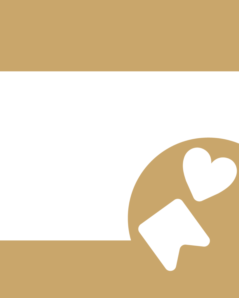 上下にキャメルベージュの帯、右下にいいねと保存のアイコンをあしらった、サンクスページ用スライドテンプレート