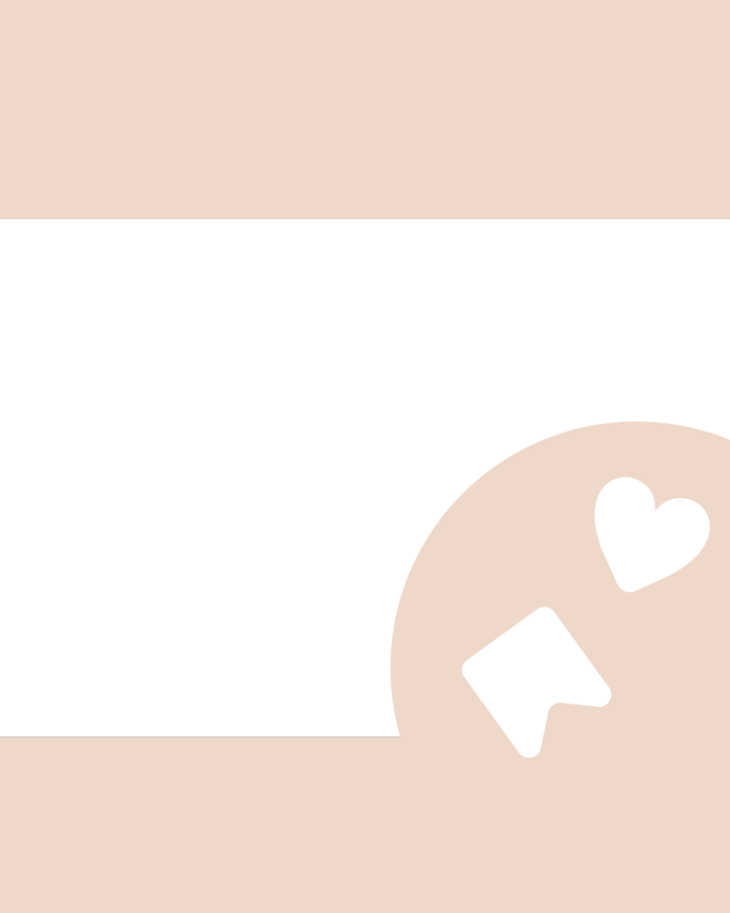 上下にミルクティーピンクの帯、右下にいいねと保存のアイコンを配置したサンクスページ用スライドテンプレート
