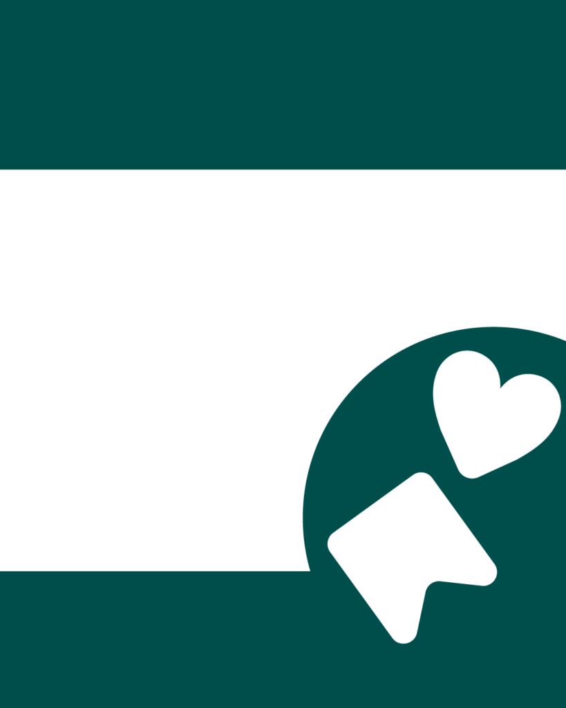 深緑色のインスタ背景素材。上下に太い帯、中央に大きな白い余白、右下には円の中にハートと保存のアイコンが配置されたデザイン。