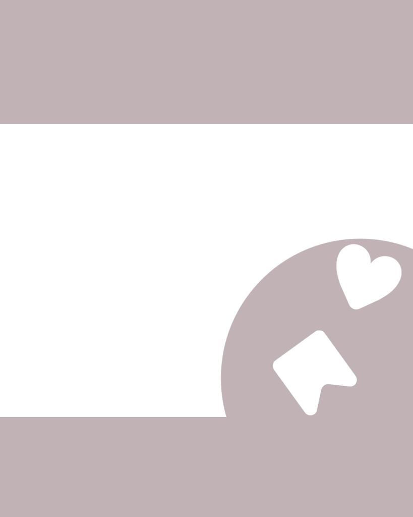 上下にニュアンスグレージュの帯があり、中央に太い白い帯。右側には、ニュアンスグレージュ色の円形の中に、白い「ハート」と「保存」を模したリボンのアイコンが配置されたデザイン。