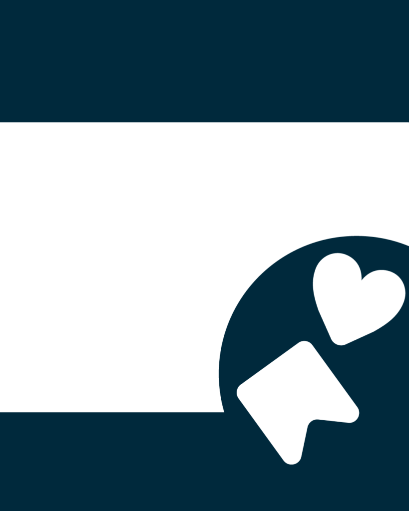 上下にプロフェッショナルネイビーの帯があり、中央に太い白い帯。右側には、ネイビーの円形の中に、白い「ハート」と「保存」を模したリボンのアイコンが配置されたデザイン。