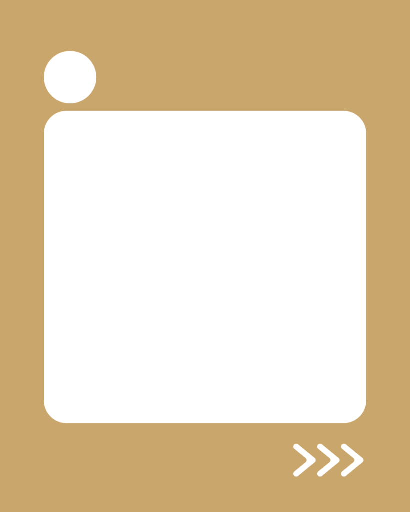 キャメルベージュの背景に白い正方形、左上に数字用の白丸、右下にスワイプ矢印が付いた本文用スライドテンプレート