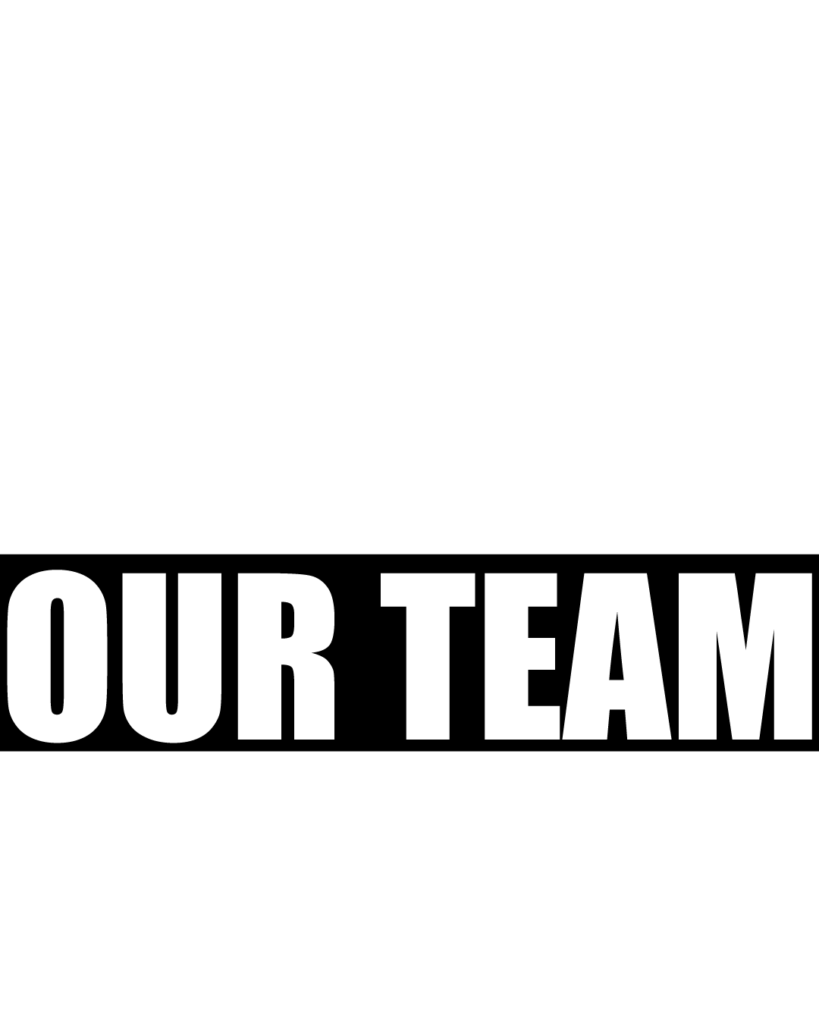 白背景の中央に、黒い長方形の帯に白抜きで「OUR TEAM」の文字が水平に配置された、チーム紹介用の背景素材

