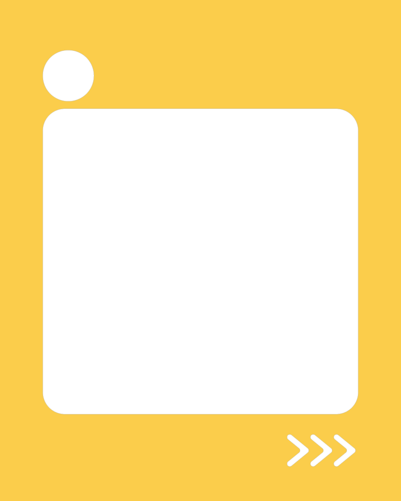 ミモザ・イエローのインスタ背景素材。中央に大きな白い角丸の正方形、左上には小さな円形、右下には次へ進むことを示す3つの矢印アイコンが配置されたデザイン。